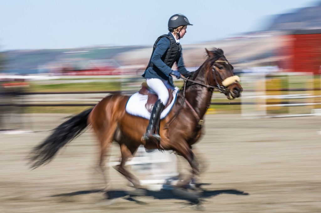 Panning properly. The rider is sharp, but the rest of the photo is blurry to convey movement